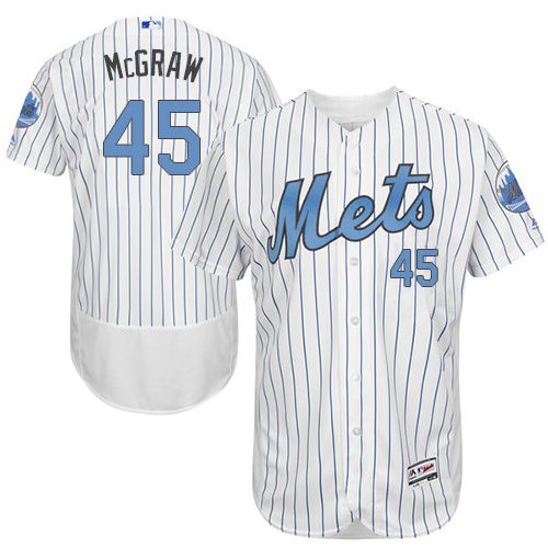 Mets #45 Tug McGraw White(Blue Strip) Flexbase Authentic Collection Father's Day Stitched MLB Jersey - Click Image to Close